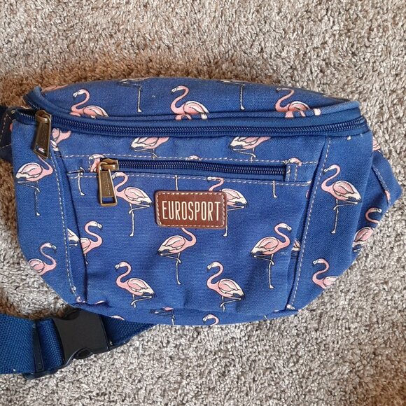 Eurosport Flamingo Belt Bag Fannypack Waist Bag Navy Blue Nylon - Picture 2 of 5